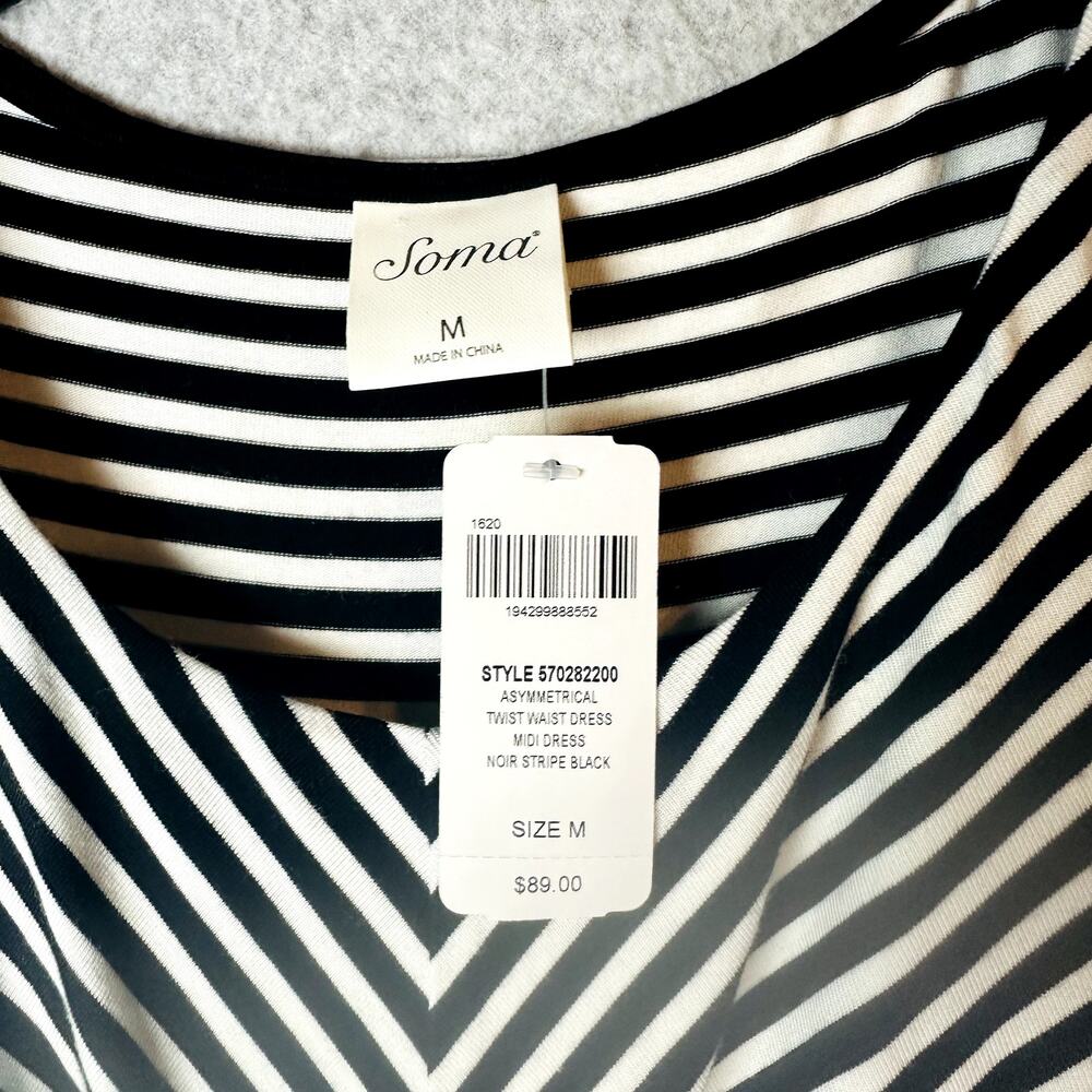 New Soma Womans Sz Medium Dress Asymmetrical Black Striped Sleeveless NWT - Picture 7 of 11